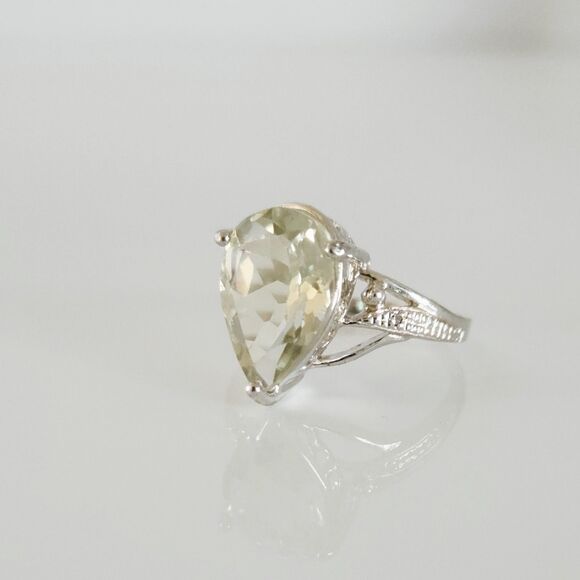 Green Amethyst Pear 4.9 Carats Ring Size 7 - Picture 9 of 12
